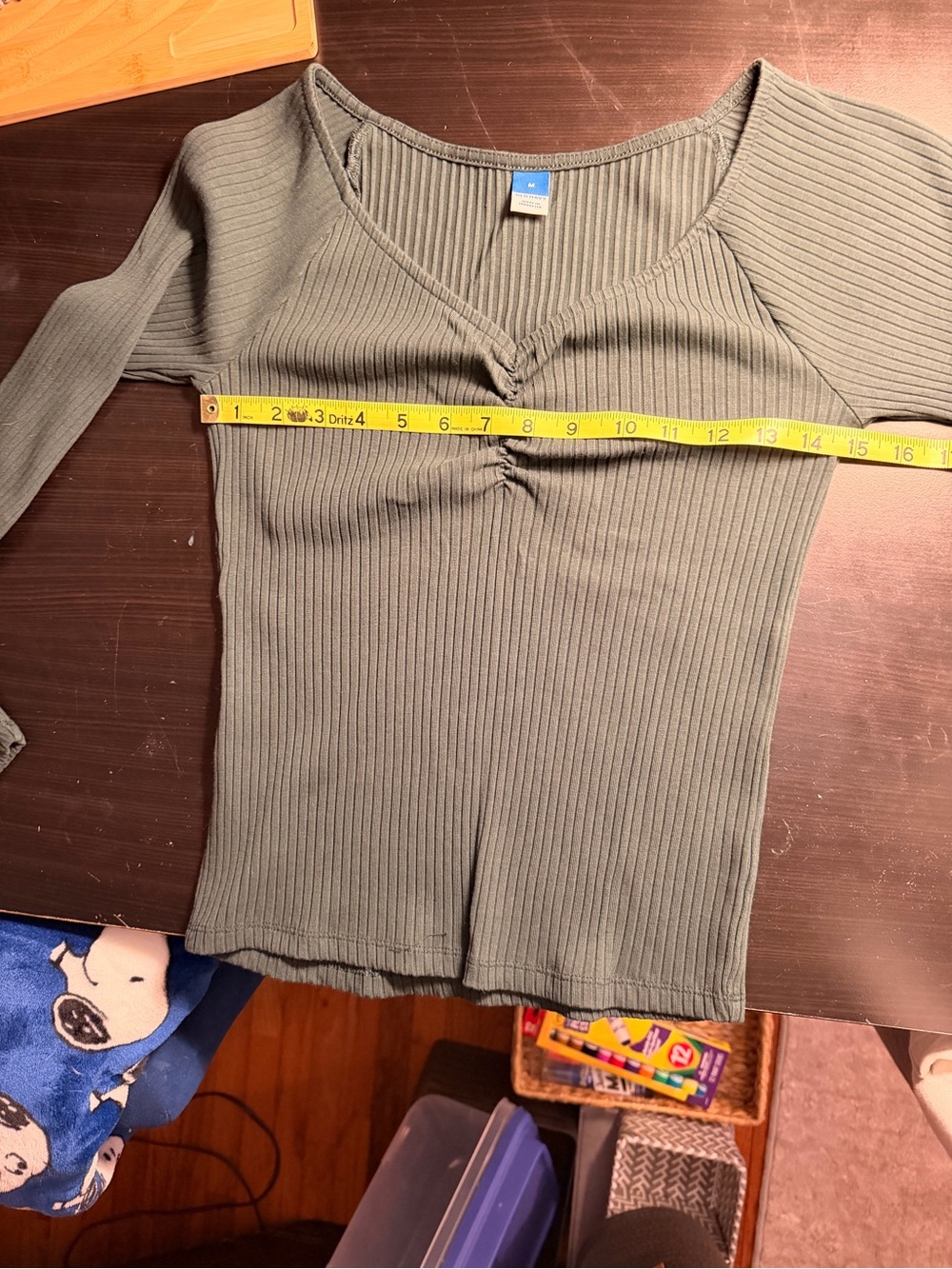 Olive Green Ribbed V-Neck Long Sleeve Top NWOT Small - Picture 4 of 4